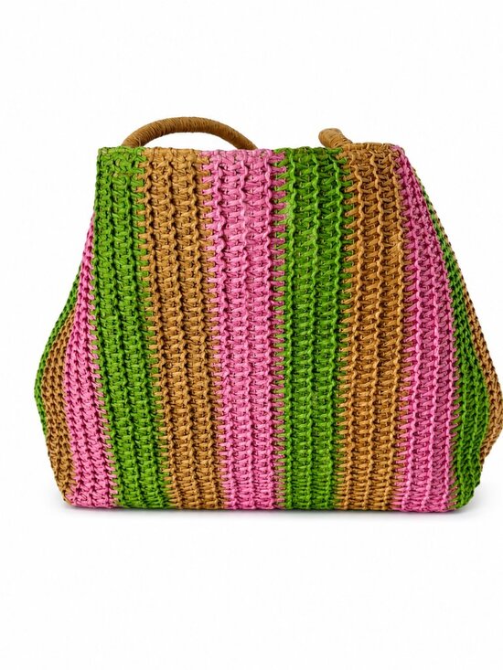 a new day Handbags - A New Day Striped Woven Straw Tote Bag Pink Green Tan Crochet Shoulder Handbag